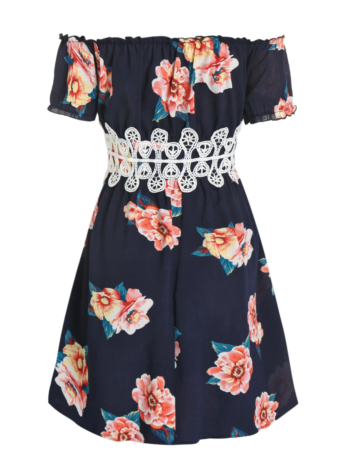 Flower Print Lace Applique High Waist Dress