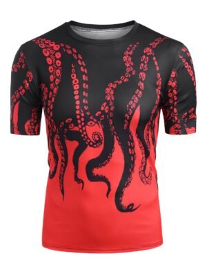 Short Sleeve Octopus Print Casual T-shirt