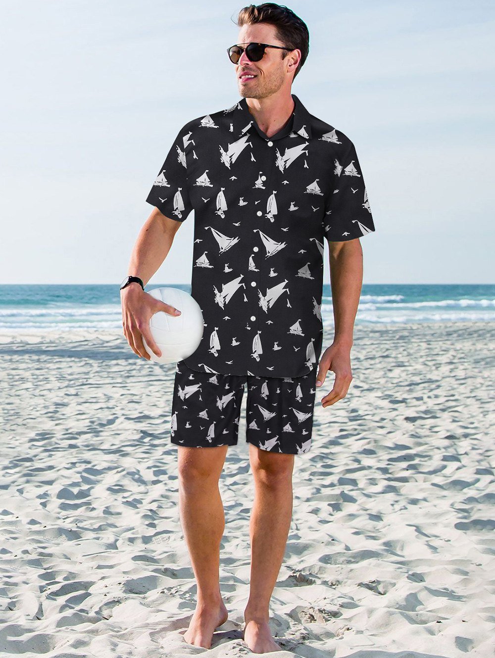 Ship Pattern Casual Short Sleeves Shirt