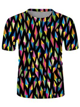 Geo Compass Skull Print Crew Neck Casual T Shirt