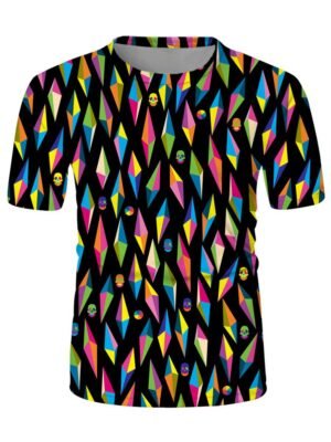 Geo Compass Skull Print Crew Neck Casual T Shirt