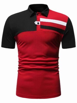 Colorblock Panel Turn-down Collar T-shirt