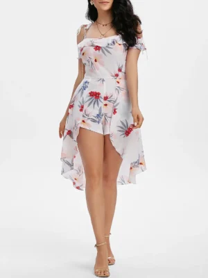 Floral Print Tie Shoulder Cami Skirted Romper
