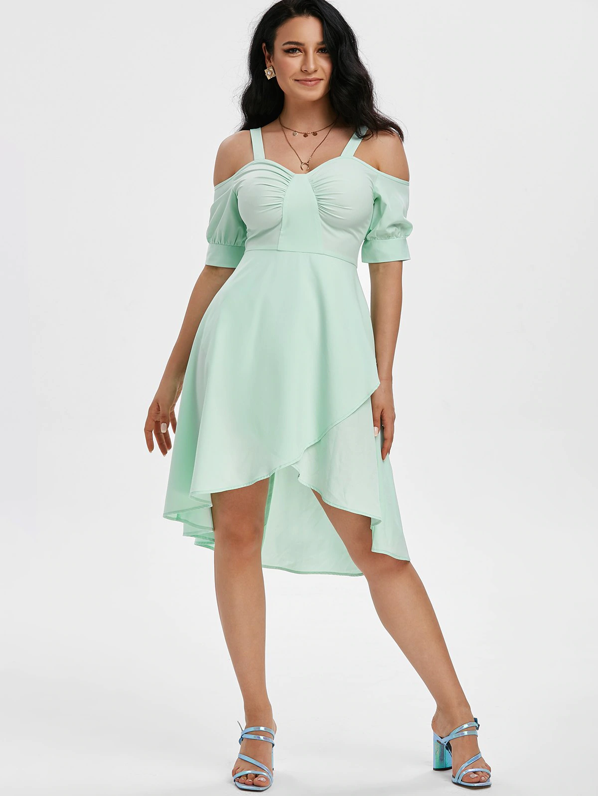 Cold Shoulder Ruched Overlap Dress