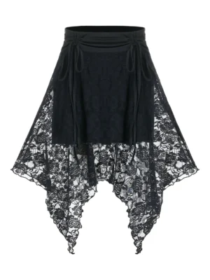 Plus Size Lace Hanky Hem Cinched Tie Skirt