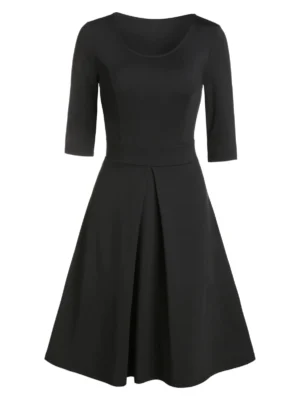 Solid Color Pleated Flare Dress