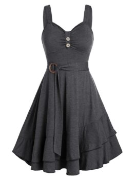 Layered Flounce Tied A Line Dress