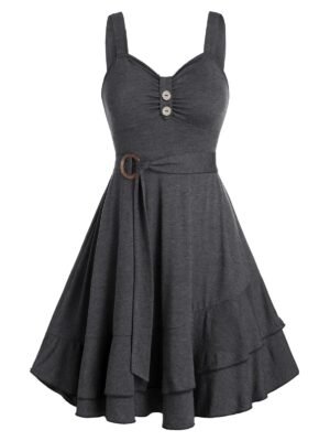 Layered Flounce Tied A Line Dress