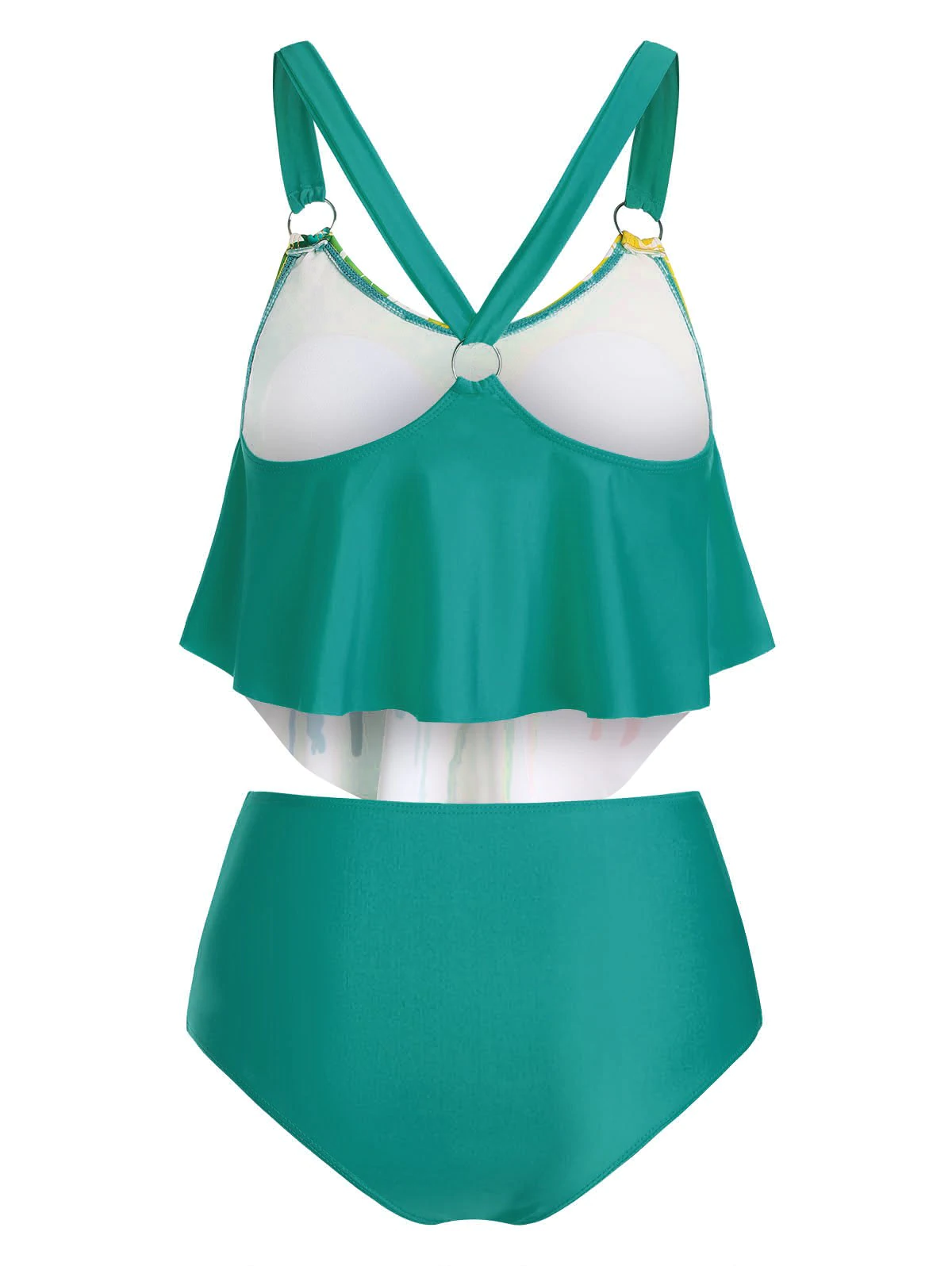 Splatter Moon And Sun Print Ruched Asymmetrical Tankini Swimwear