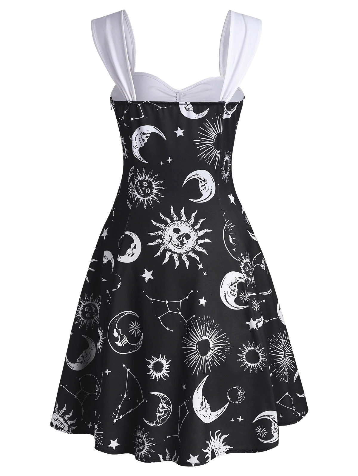 Sun Moon Star Print Lace Up Ruched Dress