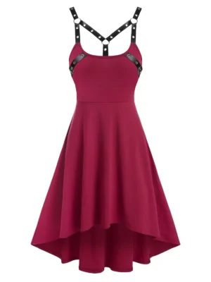 Harness Insert Sleeveless High Low Gothic Dress