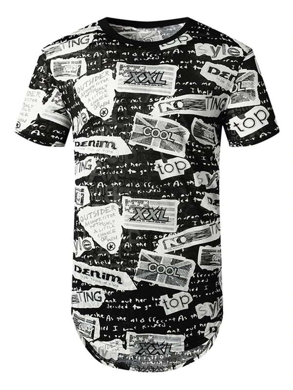 Letter Grafitti Semi Sheer Longline Curved T Shirt