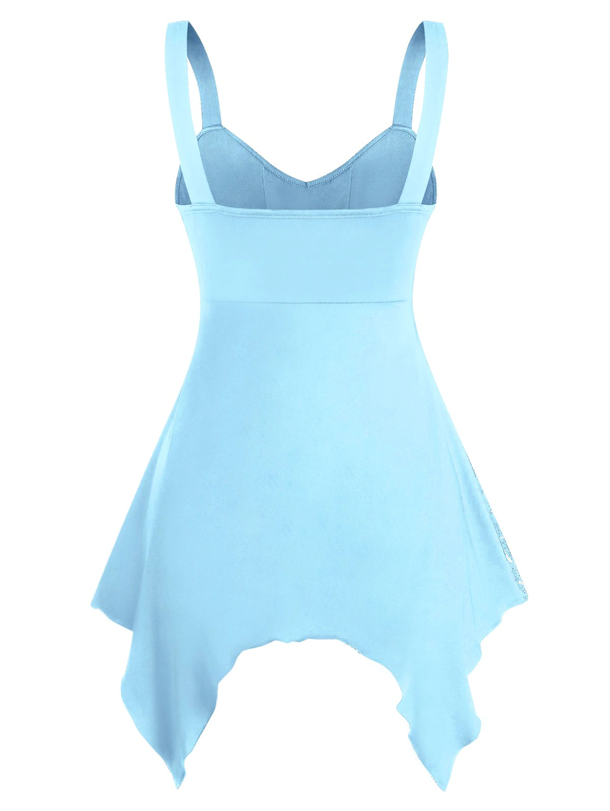 Lace Up Lace Panel Asymmetrical Cami Tank Top