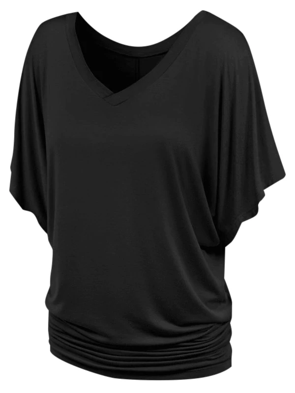V Neck Ruched Plus Size Batwing Sleeve Top