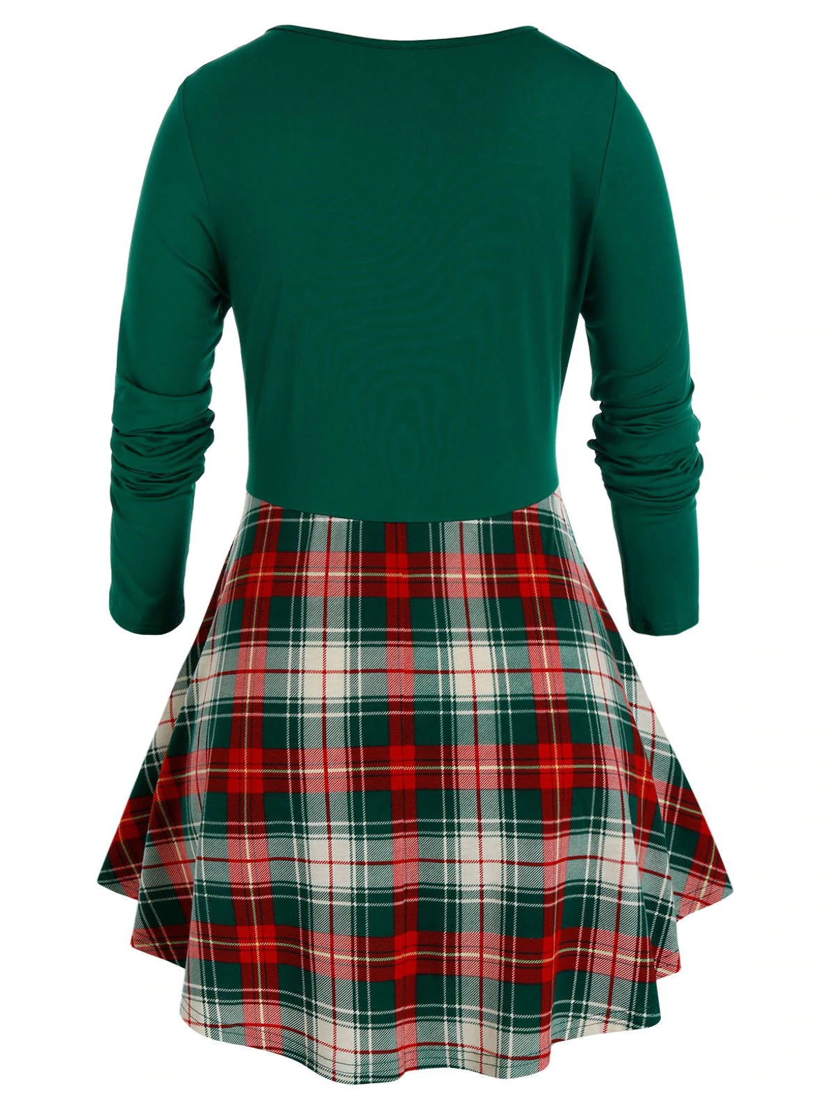 Plus Size Plaid Cinched Tie Contrast Long Sleeve Tee