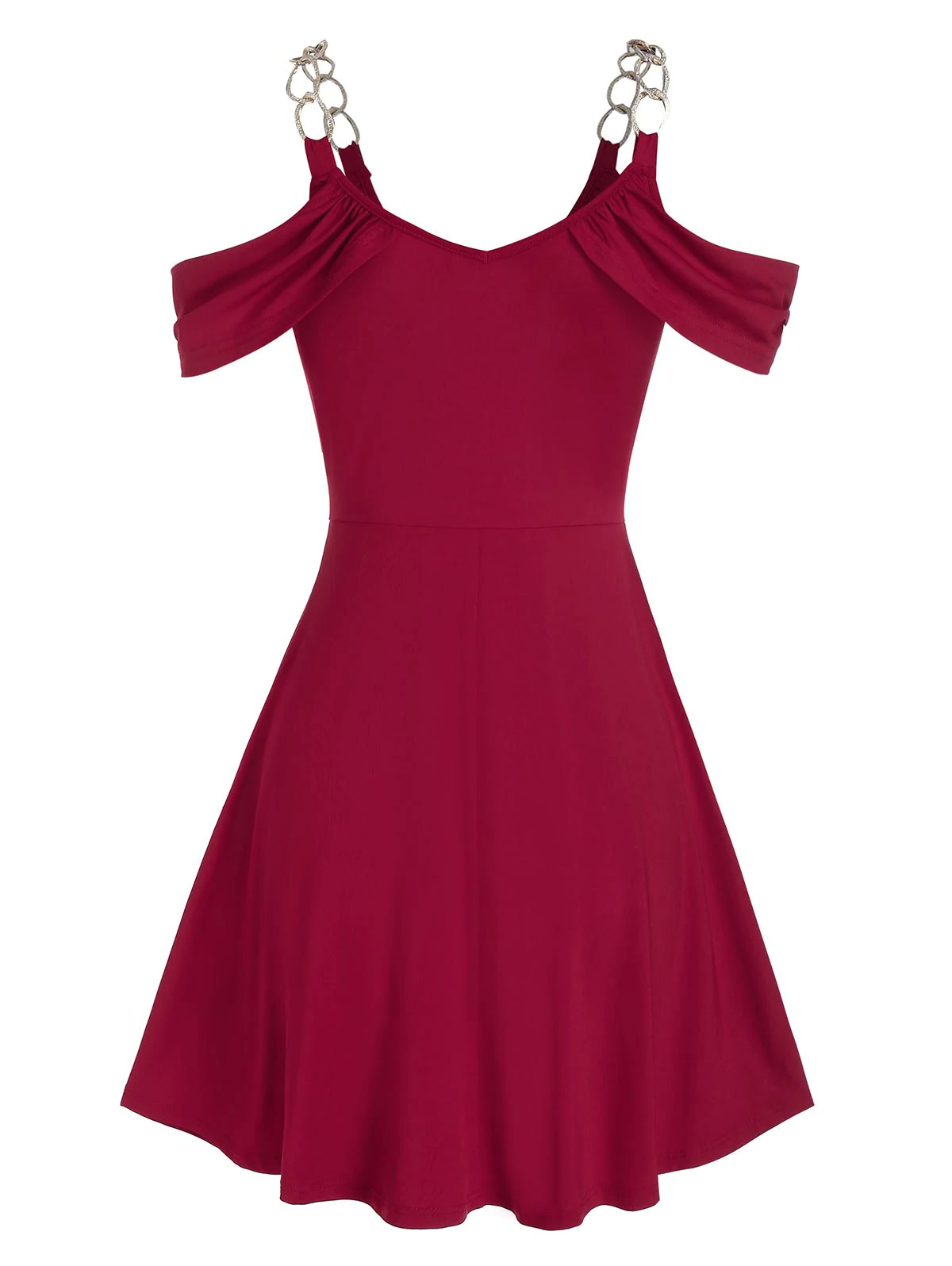 Chain Strap Open Shoulder Notched Prom Dress