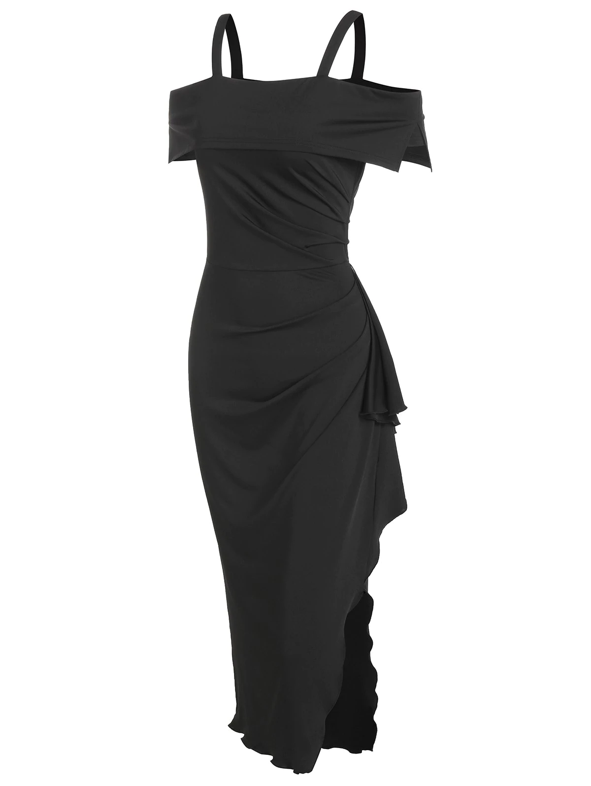 Open Shoulder Ruched Side Slit Bodycon Dress