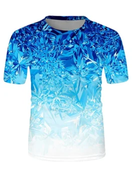 Digital Ice Print Crew Neck Ombre Casual T Shirt