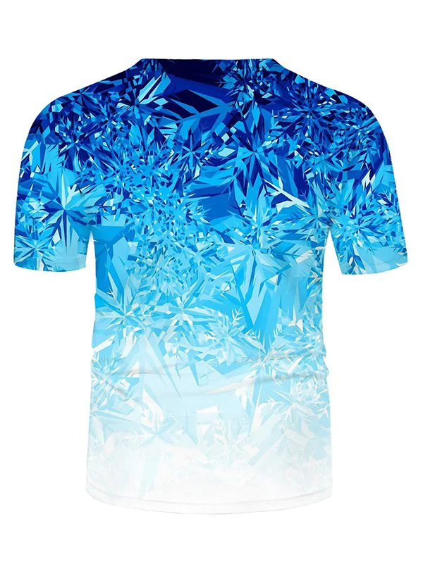 Digital Ice Print Crew Neck Ombre Casual T Shirt