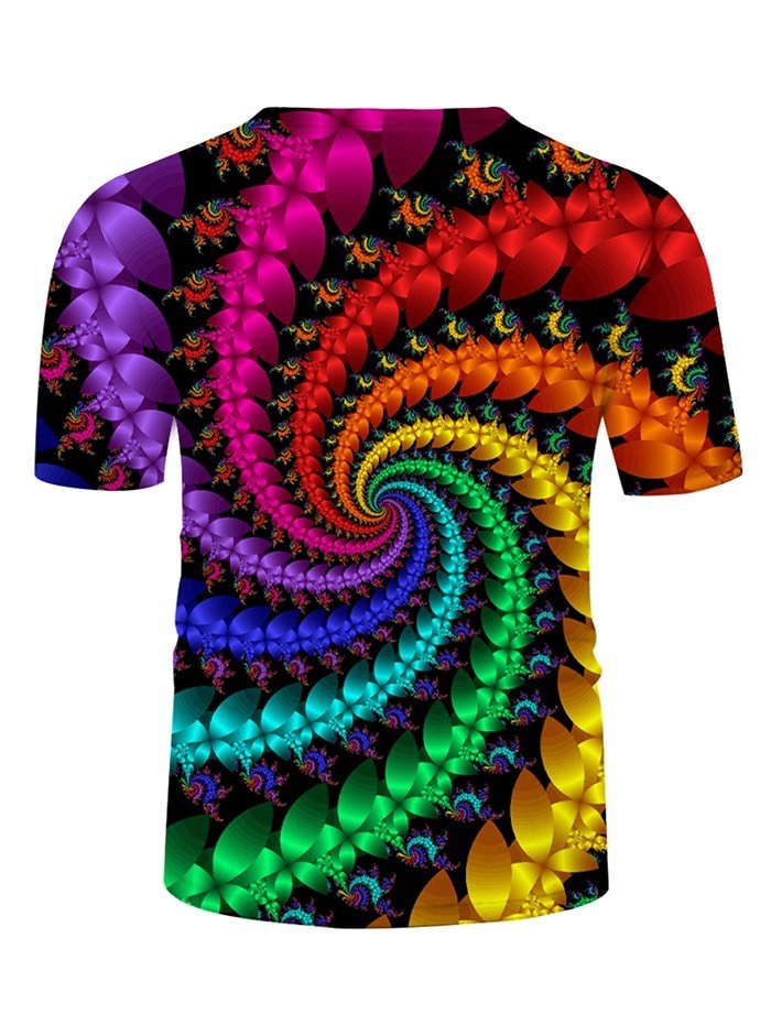 Colorful Swirl 3D Print Round Neck T-shirt