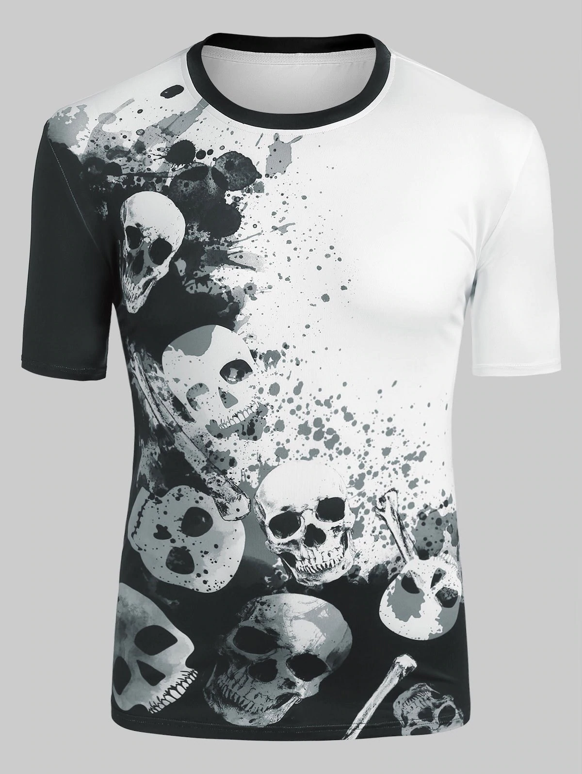 Skull Paint Splash Print Contrast T-shirt