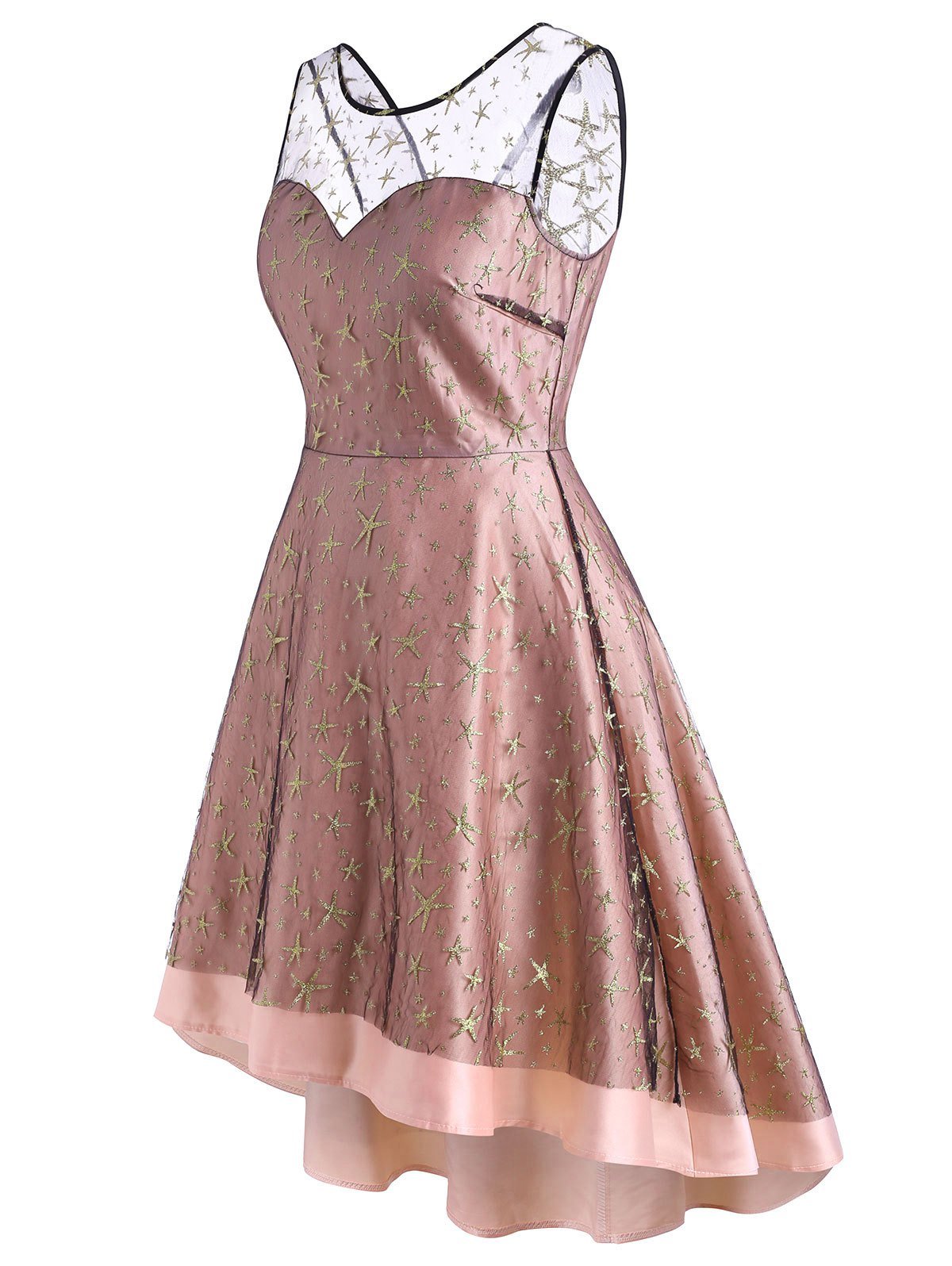 Plus Size Vintage Mesh Overlay Glittering Stars Dress