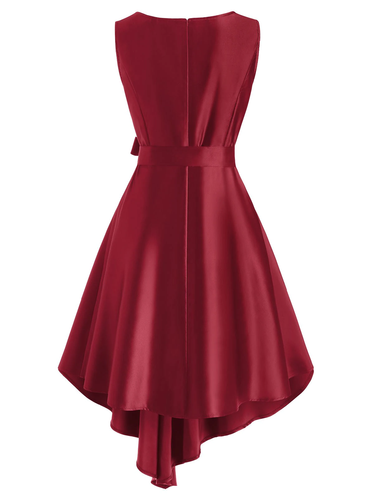 Belted Pleated Waisted Sleeveless Asymmetrical Dress