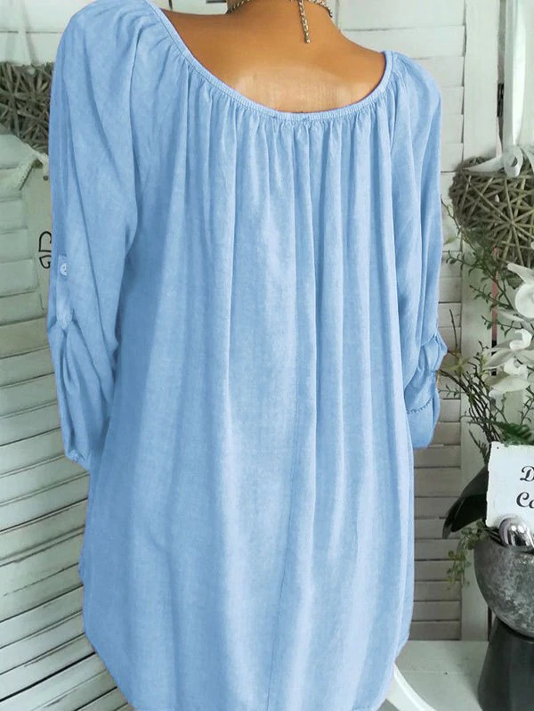 Plus Size Roll Up Sleeve Lace Guipure Blouse