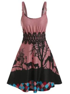 Animals Print Lace Panel Gothic Sweater Dress