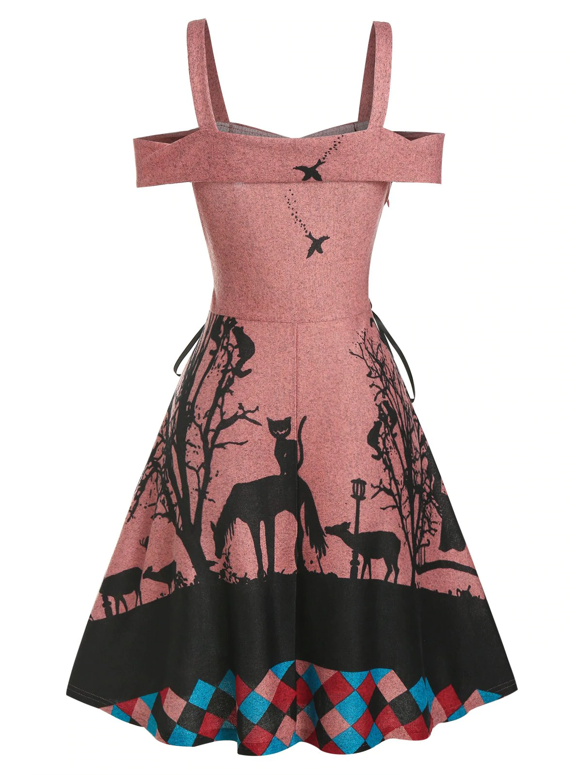 Tree Animal Print Side Lace Up Knitted A Line Dress