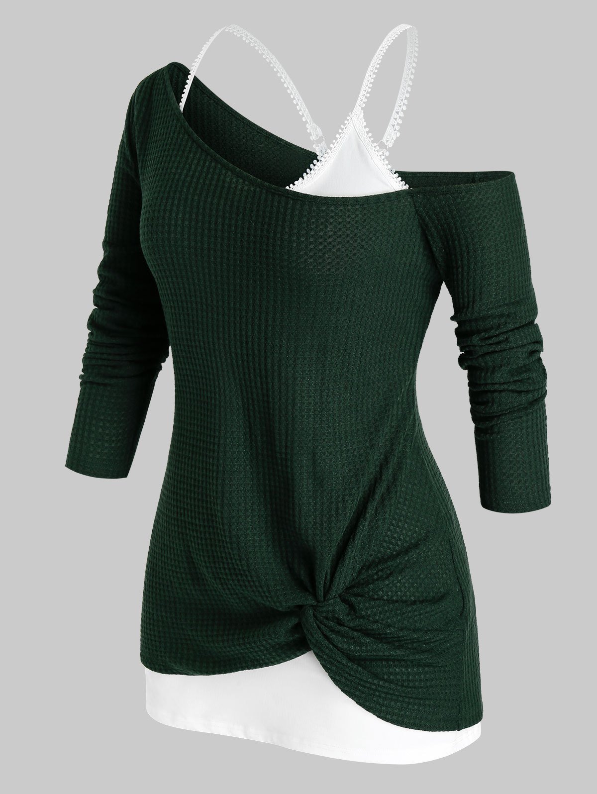 Plus Size Skew Neck Twist Knitwear and Tank Top Set