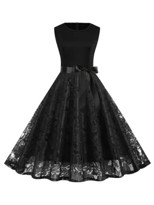 Belt Fit and Flare Lace Dress