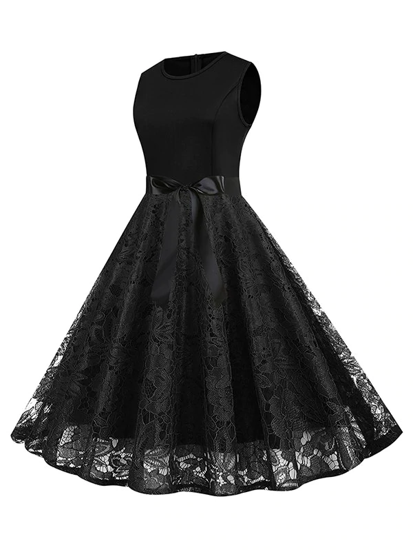 Belt Fit and Flare Lace Dress