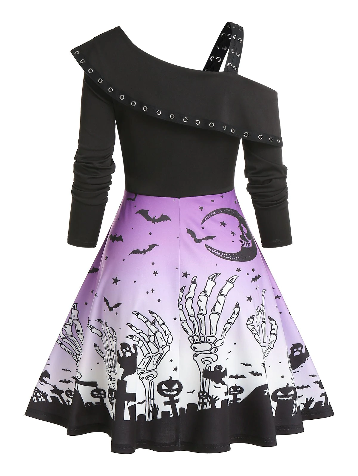 Cold Shoulder Halloween Print Belted Mini Dress