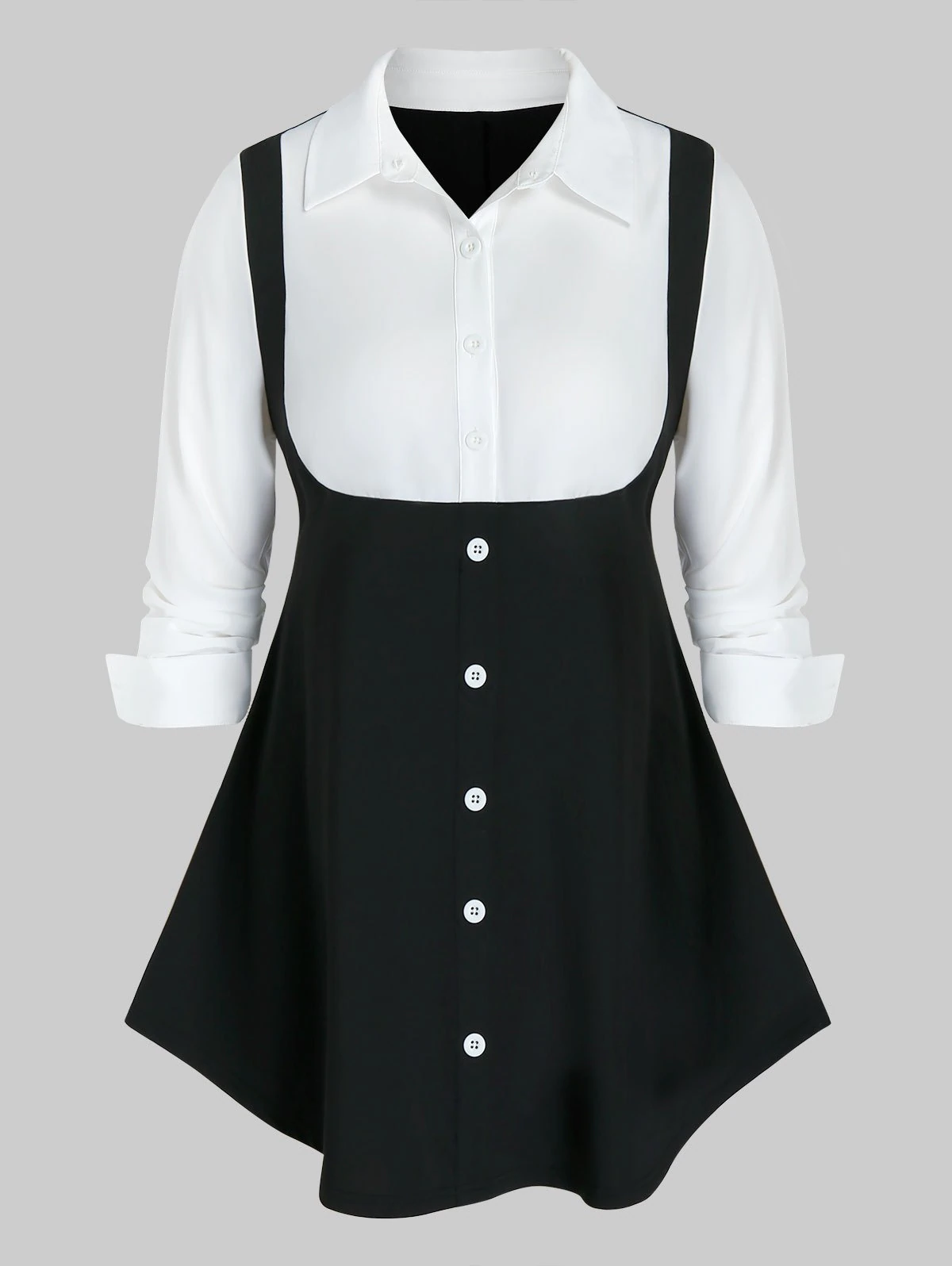 Plus Size Bicolor Bowknot Long Sleeve Tunic Blouse