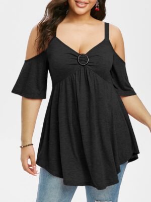 Plus Size Cold Shoulder Knot Half Sleeve Tee