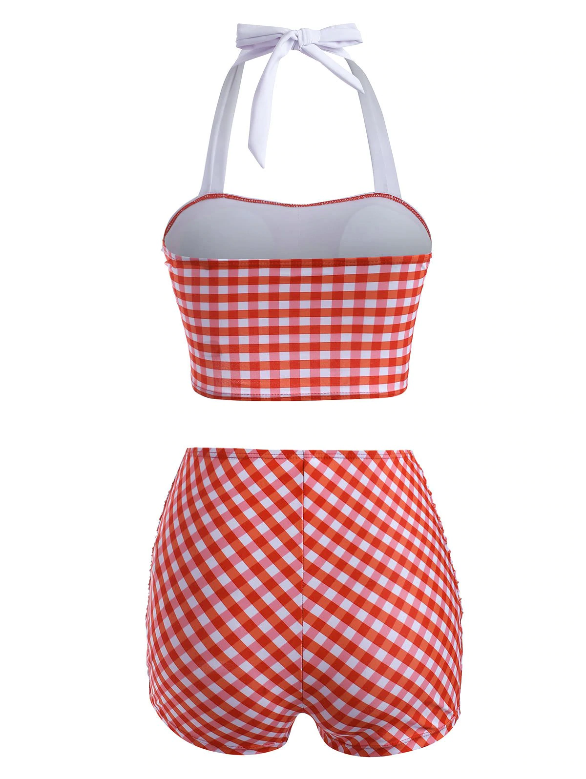 Vintage Halter Gingham Ruched Tankini Swimwear