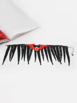 Halloween Lace Bat Teardrop Faux Gem Choker Necklace