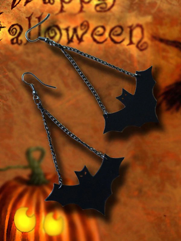 Halloween Leather Bat Chain Earrings