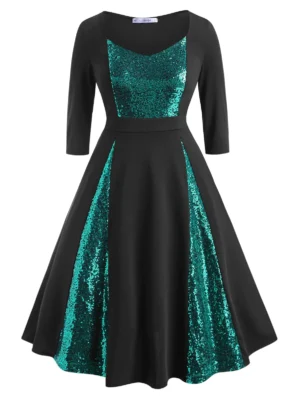 Sequins Panel Scoop Plus Size Prom Dress