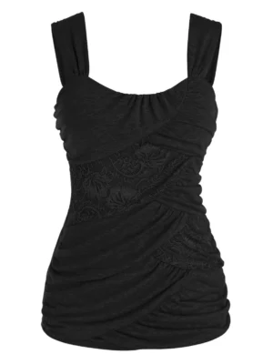 Plus Size Ruched Lace Insert Tank Top