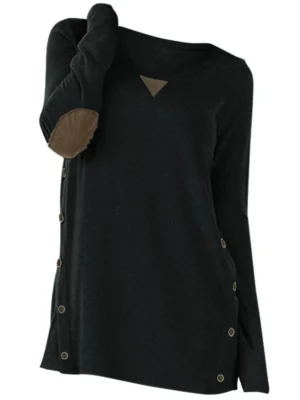 Plus Size Mock Button Elbow Patch T Shirt