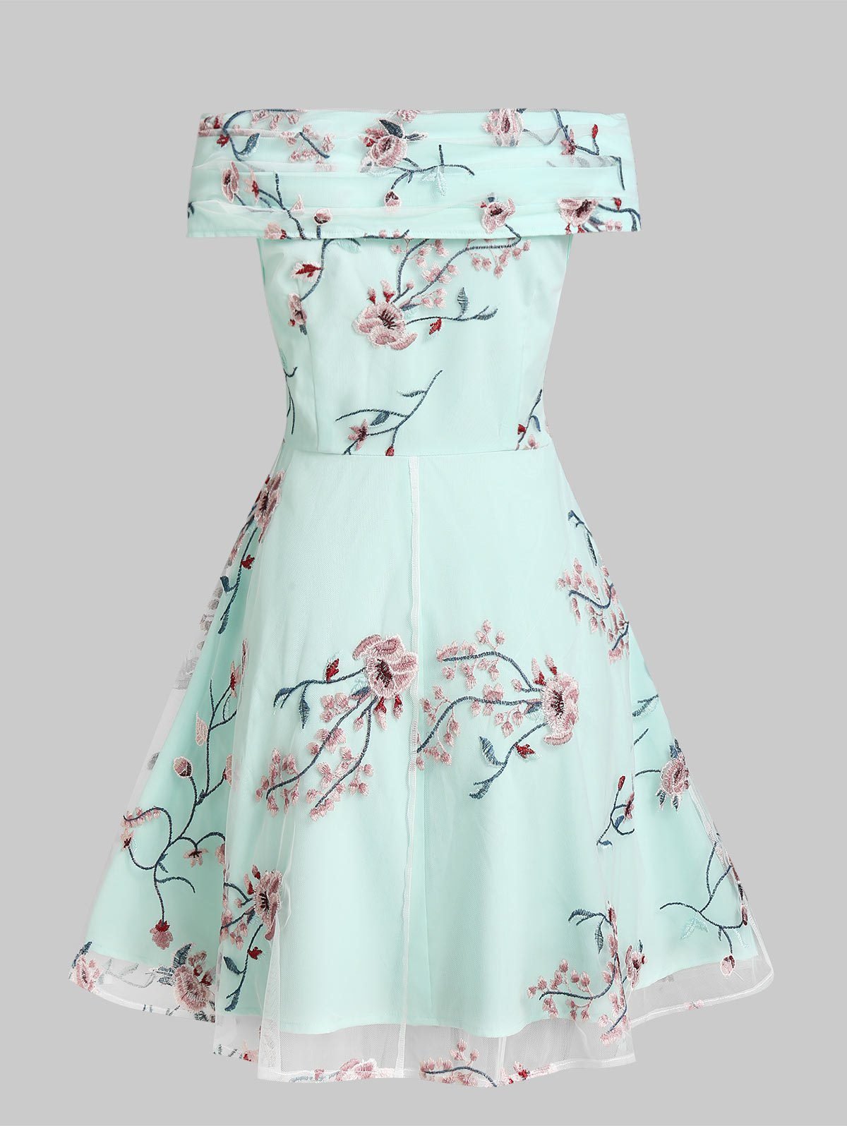 Flower Embroidered Off The Shoulder Skater Dress Flower Embroidered Off The Shoulder Skater Dress - Image 2