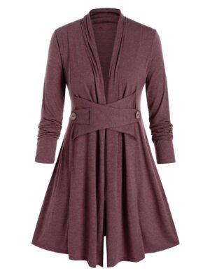 Plus Size Collarless Long Sleeve Tunic Coat