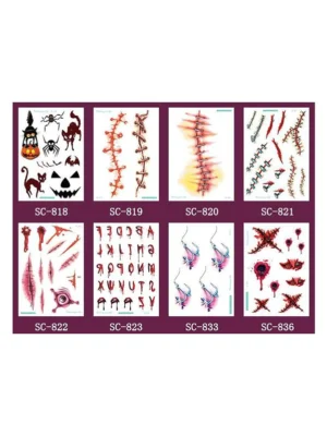 Halloween Horror Skull Scar Tattoo Stickers Set