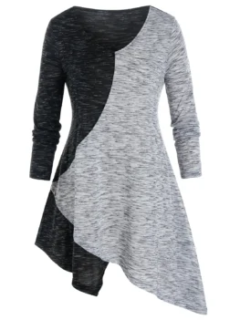 Plus Size Bicolor Space Dye Asymmetric Long Sleeve Tee