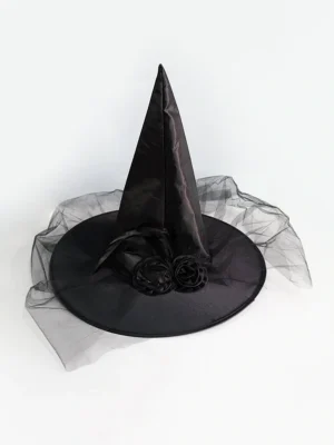 Halloween Adult Children Rose Mesh Cosplay Witch Hat