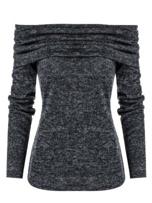 Exposed Shoulder Ruched Knitted T Shirt