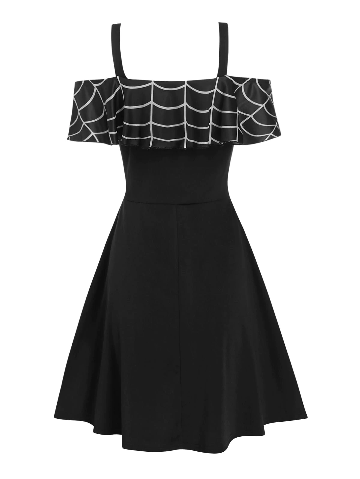 Halloween Spider Web Print Cold Shoulder Skater Dress