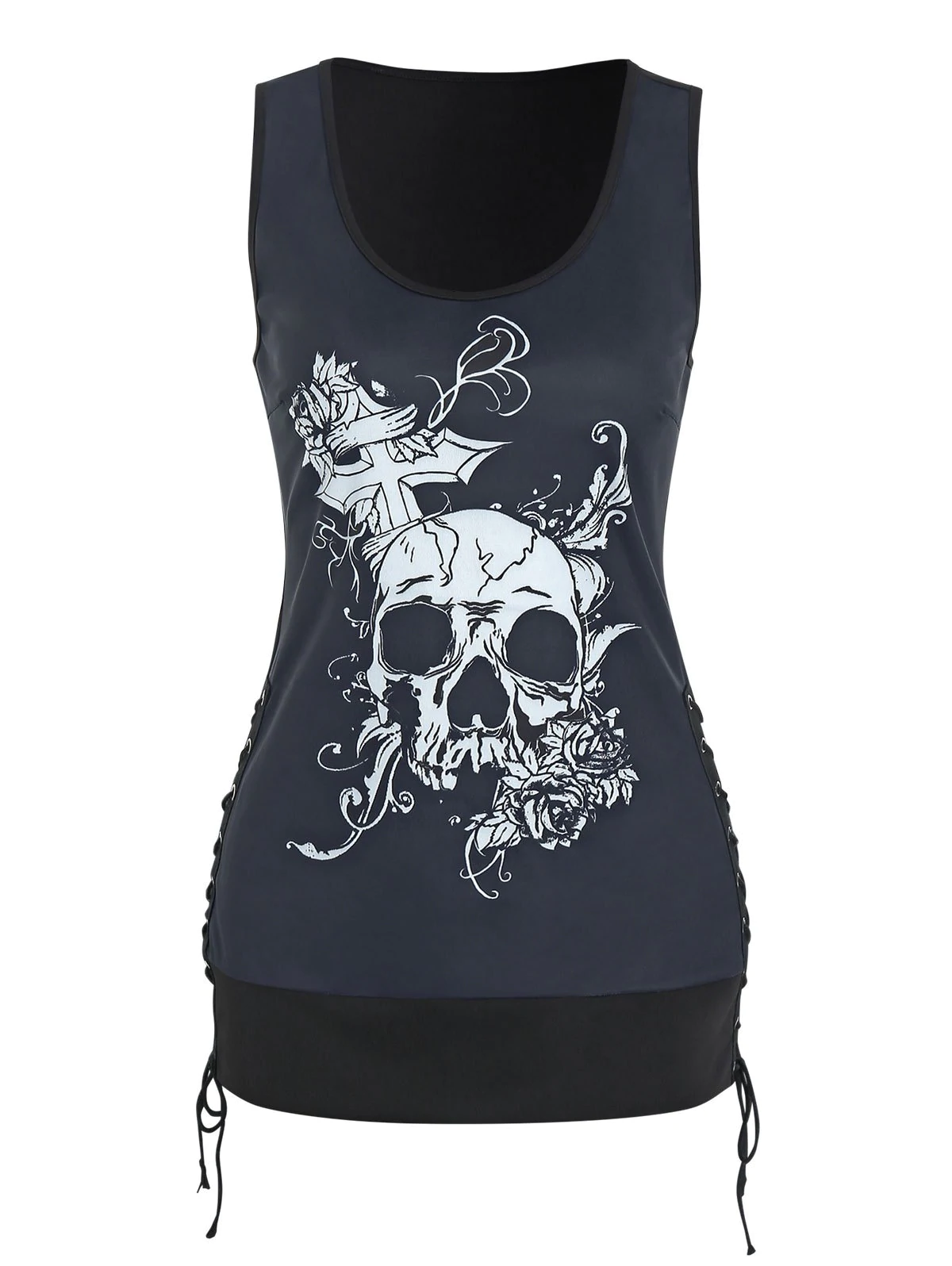 Skull Graphic Side Lace Up Gothic Tank Top